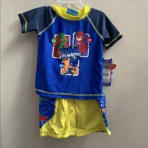 Pj masks rash guard and swim trunks set boys